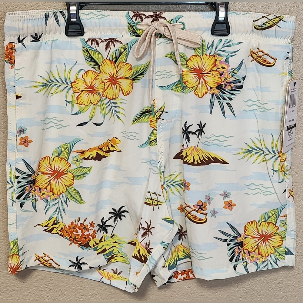 Malibu Beach Club Mens Tropical Floral Swim Shorts W/ Pockets Size L